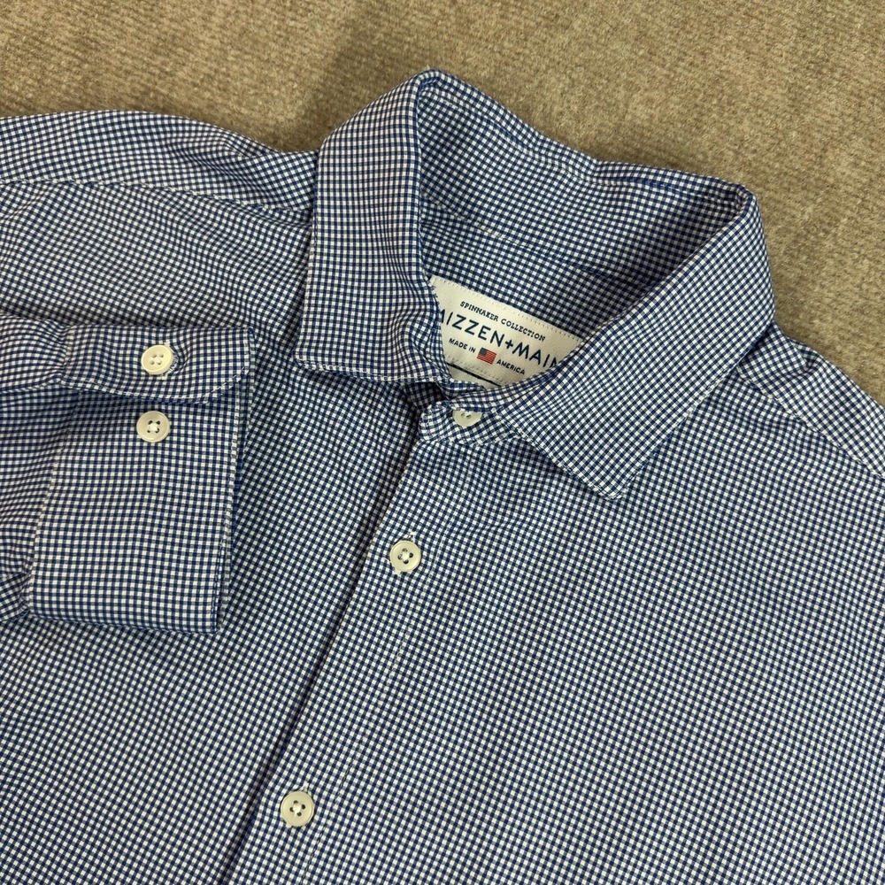 Mizzen+Main Spinnaker Collection Mens Sz XL Trim Fit Blue Check Shirt USA MADE